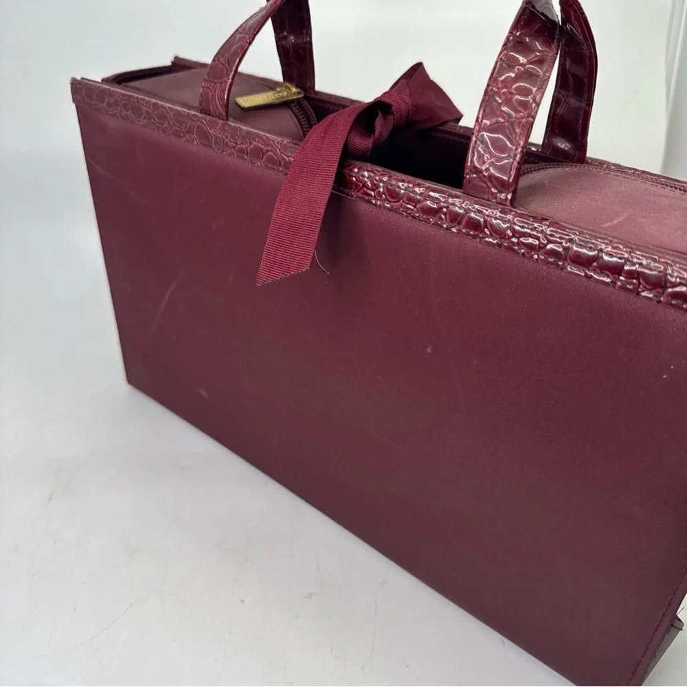 Estee Lauder Makeup Travel Case Vintage Burgundy Hard Cosmetic Bag Tote